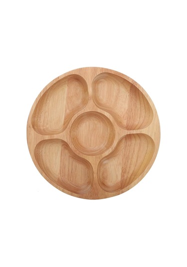 Yuvarlak Bölmeli Tabak, Alt Izgara Tabak Ahşap Yuvarlak Şekilli Yiyecek Bölmeli Tabak Tatlı Atıştırmalık Alt Izgara Tabak Sofra Takımı Tepsi