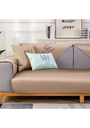 Sones Tüy Desenli Yazlık Buz İpek Kaymaz Tam Kapsamlı Kanepe Kılıfı, Boyut: 90x70cm Kahve