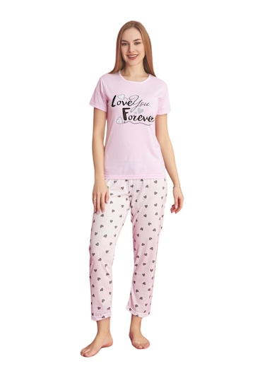 Dreamy Pamuklu Desenli Kısa Kollu Pijama Takımı Pembe