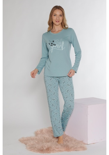 Uzun Kol Pijama Takımı Viskon Alperi 790-37 Mint