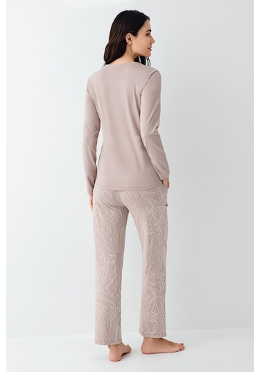 Pierre Cardin 9097 Modal Uzun Kol Kadın Pijama Takımı V1 Vizon