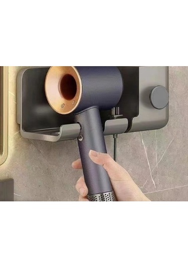 Wondernest Zımbasız Saç Rafı, Duvara Monte Lichen Kurutma Makinesi Banyo Ft Gri