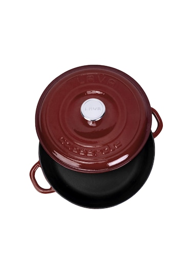Lava Döküm Yuvarlak Çok Amaçlı Yayvan Tencere New Heritage Serisi Çap Ø 28cm.-bordo Bordo