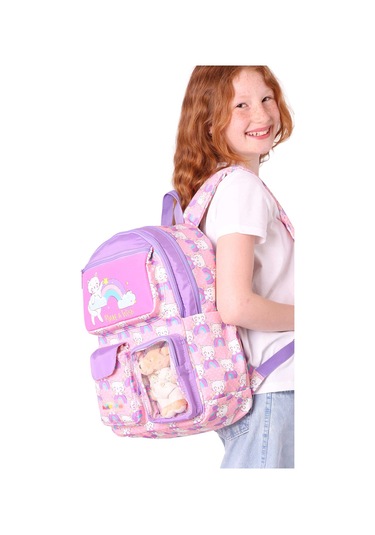 Elatae Su Geçirmez Kumaş Kız Çocuk Çok Gözlü Ortopedik Sırt Okul Çantası L5241 Pembe