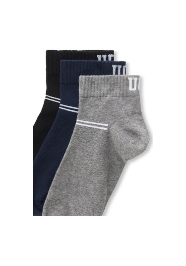 Brennus 3'lü Siyah Lacivert Gri Uzun Jakarlı Standard Fit Unisex Çorap Siyah Lacivert Gri