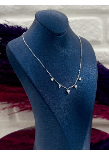 925 Ayar Gümüş Sıralı Piramit Modeli Lüks Kadın Kolye Gümüş