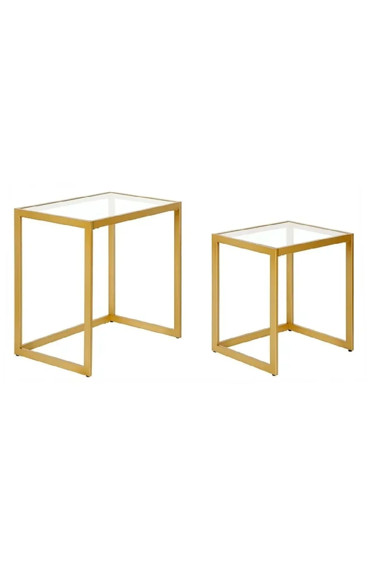 Modern Metal İskeletli Temper Camlı Zigon Sehpa Yan Sehpa Gold-şeffaf