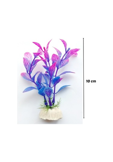 Plastik Süs Yapay Fanus Akvaryum Bitkisi Dekoru 10 Cm - Mavi Mor