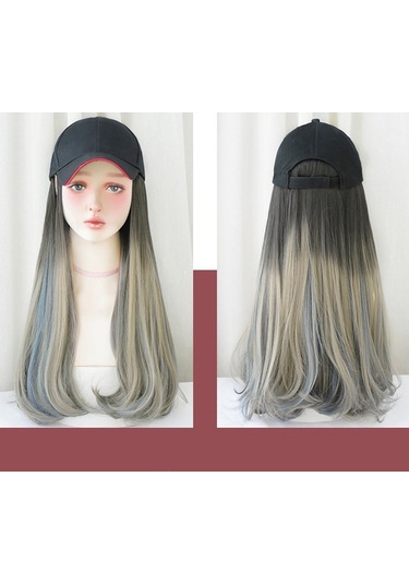 Cbtx Şapka Peruk Uzun Kıvırcık Saç Kap Uzun Saç Mikro Hacimli Peruk Degrade Aoki Gri Seçim Pus Mavisi 60 Cm