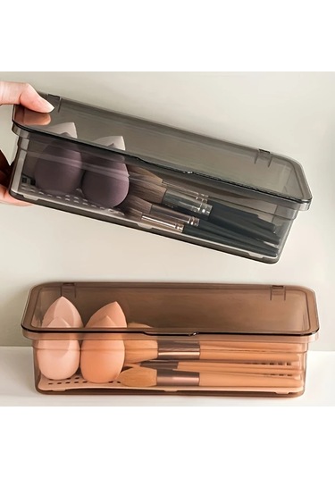 Sunshine011 İki Büyük Kapasiteli Transparan Kahverengi Makyal Fırçası Saklama Kutusu Şeffaf Kahverengi