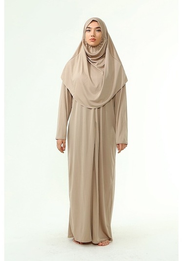 Kadın Tesettür Tek Parça Namaz Elbisesi Açık Vizyon Vizon