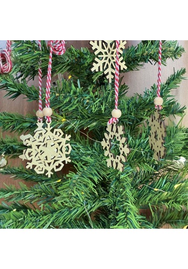 Büro Ev Partisi İçin 6parça Pilli Peri Led Kırmızı Beyaz İp Kar Tane Ahşap Yılbaşı Ağaç Süsü