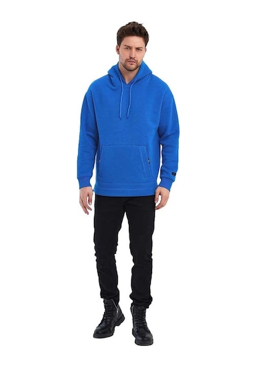 Adams Kapüşonlu Oversize Kanguru Cep Şardonlu 3 İplik Erkek Sweatshirt 001