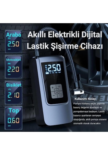 Polham 6000mah Şarjlı 150psi Ultra Hızlı Lastik Şişirme Hava Kompresörü,araç, Motosiklet, Bisiklet Pompası