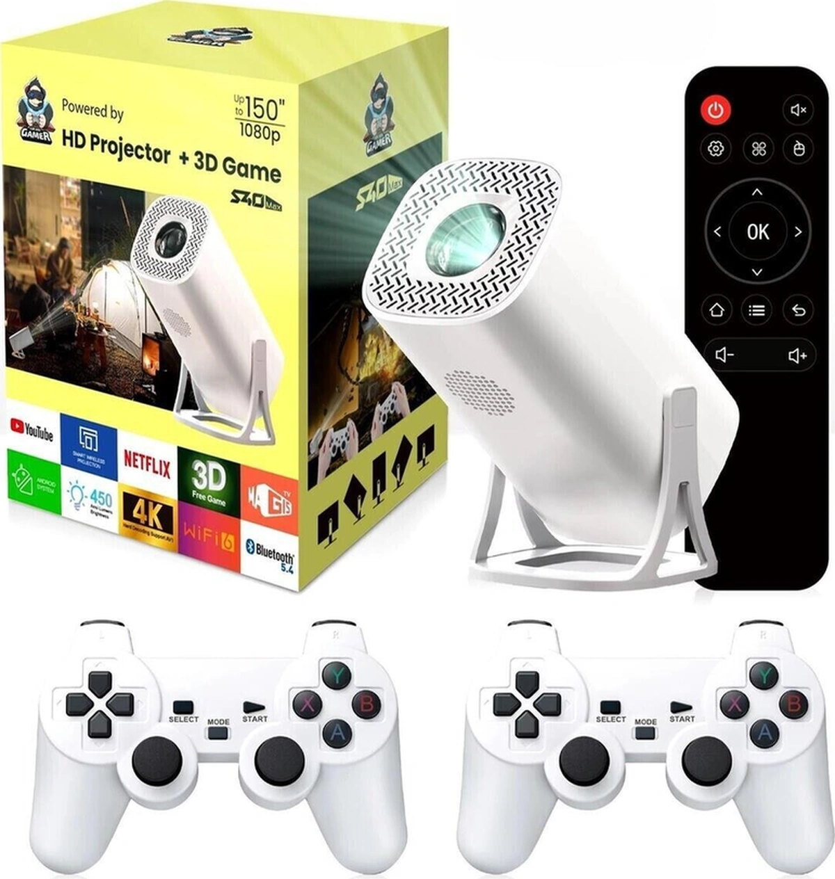 4k Oyun Konsollu Projeksiyon Bluetooth Wifi Destekli Taşınabilir Sinema Netflix Youtube Projektör-113573