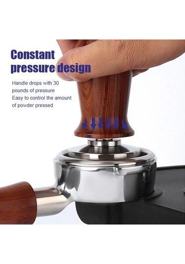 Wezone 53mm Gıda Seviyesi Paslanmaz Çelik Kahve Tamper, Ahşap Kollü Sabit Basınçlı, Dikey Pres, Espresso İçin Ev Baristaları Kahverengi