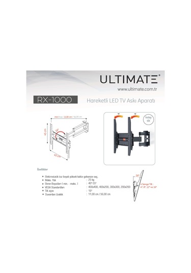 Ultımate Rx 1000 40'' 55'' Hareketli Tv Askı Aparatı