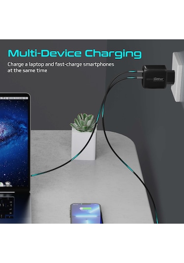 Promate PowerPort-65 GaNFast 65W Süper Hızlı Type-C PD Şarj Cihazı, Tablet, Akıllı Telefon, Notebook Uyumlu