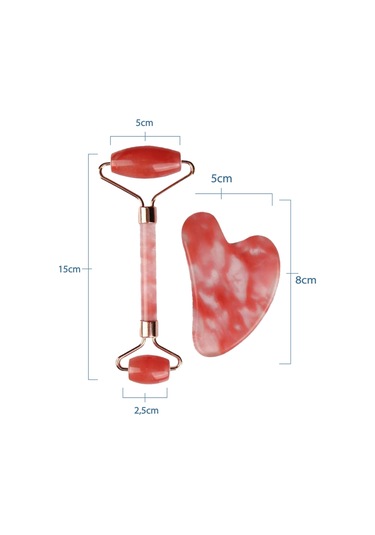 Seay Çilek Kuvars Taşı Face Roller Ve Gua Sha Yüz Masaj Aleti