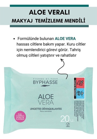 Byphasse Aloe Veralı Makyaj Temizleme Mendili Hassas Ciltler 20'li