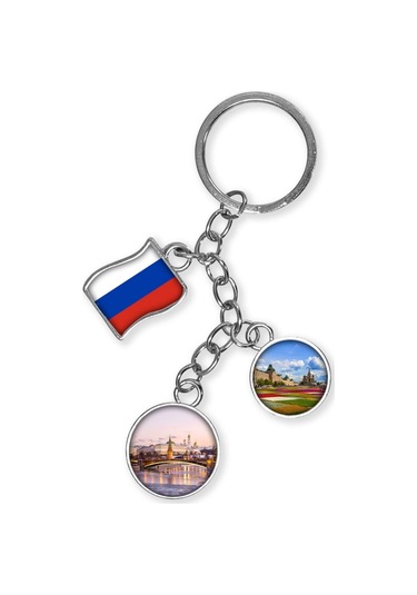 Rusya Üçlü Epoksi Metal Çift Taraflı Damla Anahtarlık Russia Gümüş