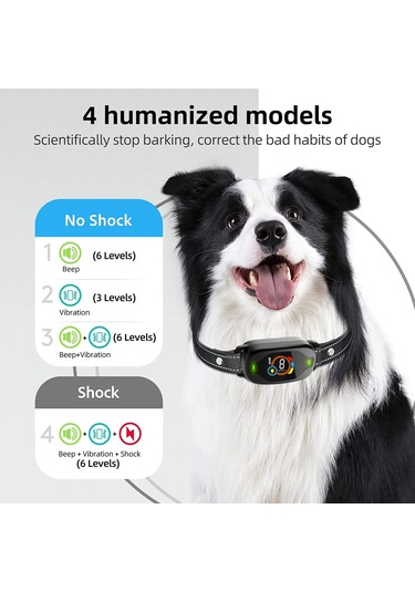 Teltree Köpek Havlama Engelleme Cihazı: Renkli Ekran, Ip67 Su Geçirmez, 3 Mod Ses-titreşim-şok , Akıllı Tanı, Şarjlı, Hassasiyet Ayarı - Siyah