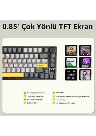 Ak820 Pro Mekanik Oyun Klavyesi,3 Modlu Tft Renkli Ekran Ve Cnc Düğmeli 81 Tuş,rgb Aydınlatma
