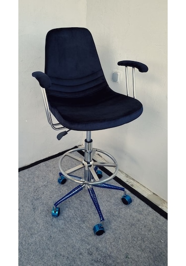 Bintaş Mobilya Siyah Kumaş Tekerlekli Kollu Rahat Bar Sandalyesi Siyah