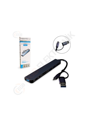 Gabble Ty-8801 8ın 1 Çevirici Tf/sd Usb 2.0-3.0 Type-c 3.5 Audio
