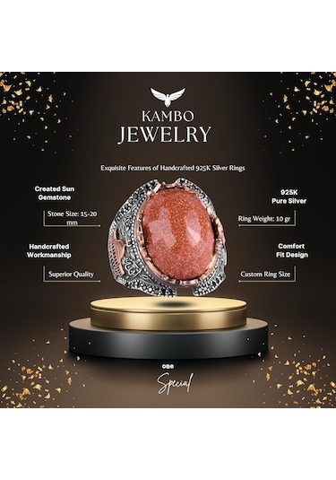 925 Ayar Gümüş Erkek Yüzüğü, Kahverengi Güneştaşı Oluşturulmuş Taş Yüzük Gümüş