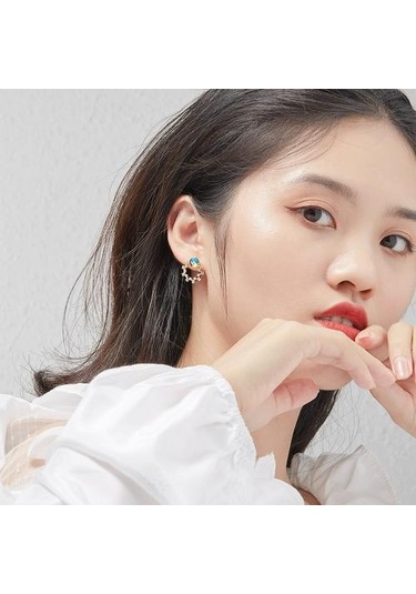 S925 Ayar Gümüş Kadın Küpe Renkli Avusturya İle Sevimli Çelenk Kristal Saplama Küpe Sıcak Satış Takı Hediye Saplama Küpe Altın - Beyaz