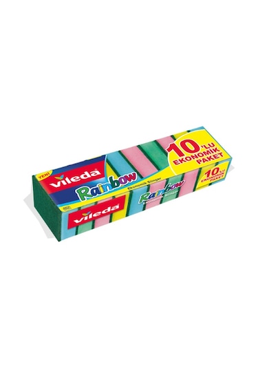 Vileda Rainbow Ekonomik Düz Bulaşık Süngeri 10 Adet Çok Renkli