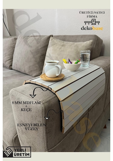 Açık Gri 4 Adet Çok Amaçlı Koltuk Kenar Sehpası, Supla, Yemek Servis Altlığı Açık Gri