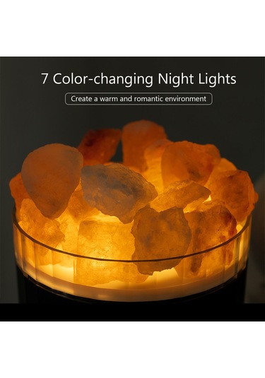Vkemall Doğal Kristal Tuz Taşı Kapaklı Usb Lıtyum Pil Lüftü Nemlendirici, 7 Renkli Led Işık Ve Hava Temizleme Özelliği İle Ev Ofis Kullanıma Uygun