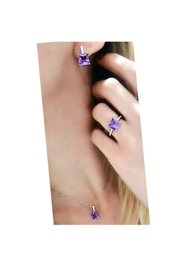 Sky Diamond Taş Detaylı Aleksandrayt Taşlı Gümüş Lüks Takı Seti