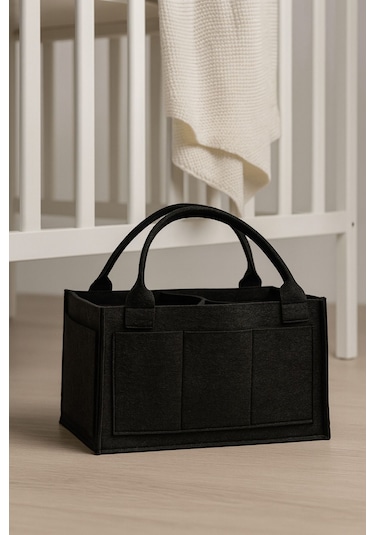 Siyah Keçe Anne Bebek Bakım Çantası Yenidoğan İçin Organizer Düzenleyici Siyah