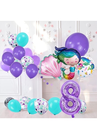 8 Yaş Deniz Kızı Temalı Doğum Günü Parti Kutlama Seti Konsept 2