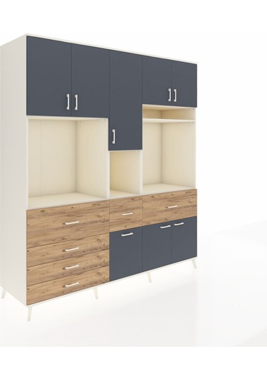 Kronos Dolap 10 Raflı 6 Çekmeceli 8 Kapaklı 220x59x243 Aytaşı-antrasit/çam Antrasıt/atlas Çam