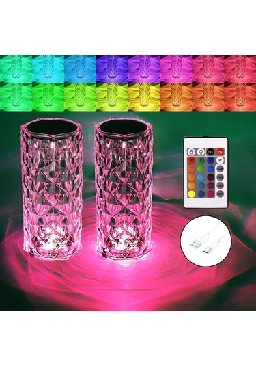 Big Rose Diamond Table Lamp Usb Charging Rgb Multi Colors Totch Lamp Kumandalı Kristal Dev Masa Lambası Rgb Renkli