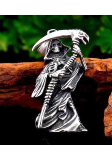 Paslanmaz Çelik 3 Boyut Tasarım Ölüm Melek Kurukafa Kolye Gümüş