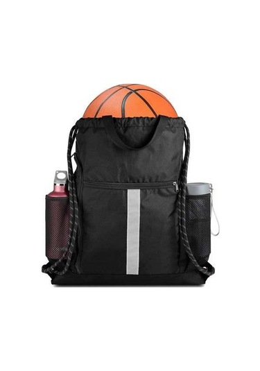 Tongxida Siyah Basketbol Çantası , Reflektör Çubuklu, Dayanıklı Outdoor Çanta, Çok Bölmeli, Siyah Siyah