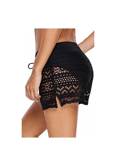 Angelsin Siyah Dantel Deniz Şortu Birleşik Bikini Alt (402449898)