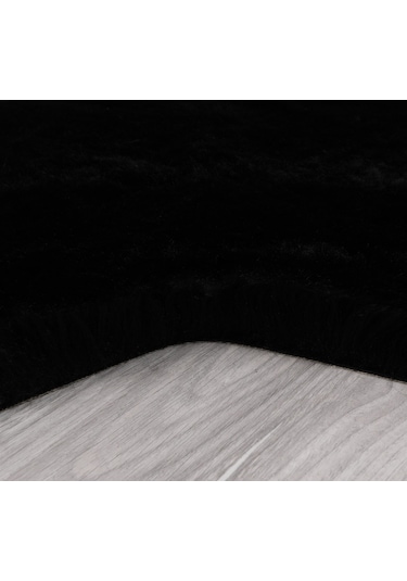 Dekoratif Tavşan Tüyü Ultra Yumuşak Peluş Yuvarlak Halı Siyah