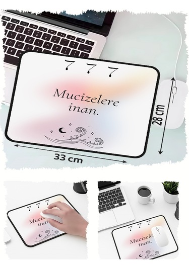 777 Şanş Sayı Tasarımlı 33x28 Cm Mousepad Kaymaz Taban Rahat Konforlu Mouse Pad