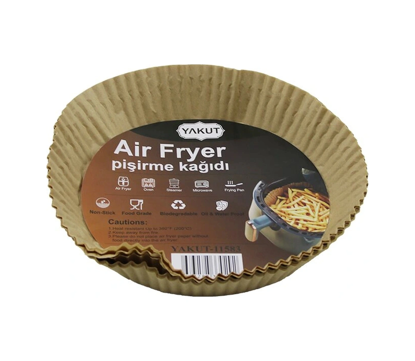 25pcs Büyük Taban 19.5cm-ağız:25cm Tabak Model Yuvarlak Air Fryer Pişirme Kalıp Kağıt 200 Derecedaya