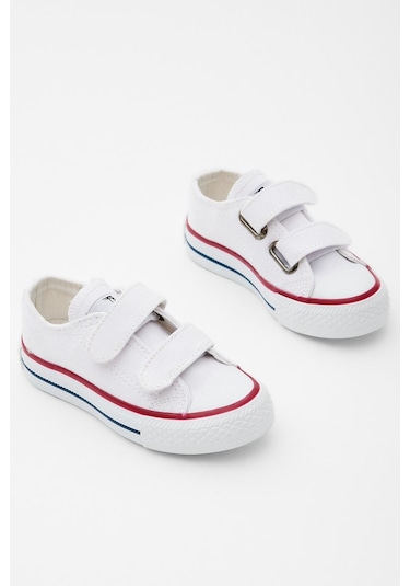 Kauçuk Taban Keten Cırtlı Çocuk Unisex Beyaz Spor Ayakkabı Tbh1450 Beyaz