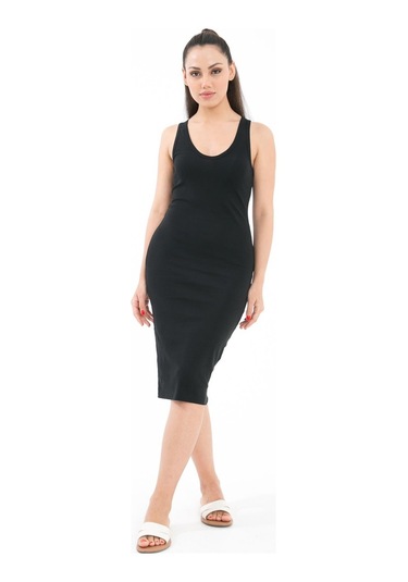 Pruel V Yaka Organik Pamuk Slim Fit Midi Boy Elbise 001