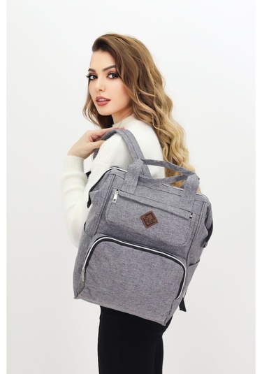 Termal Bölmeli Gri Anne Bebek Sırt Çantası Geniş Hacimli Bebek Bakım Çantası Bebek Arabası Uyumlu Gri