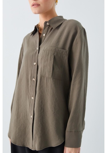 4628 Kadın Cep Detaylı Modal Gömlek Haki Haki