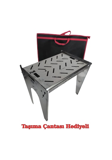 Mangal, Demonte, Krom Paslanmaz Çelik, Taşıma Çantalı Gümüş